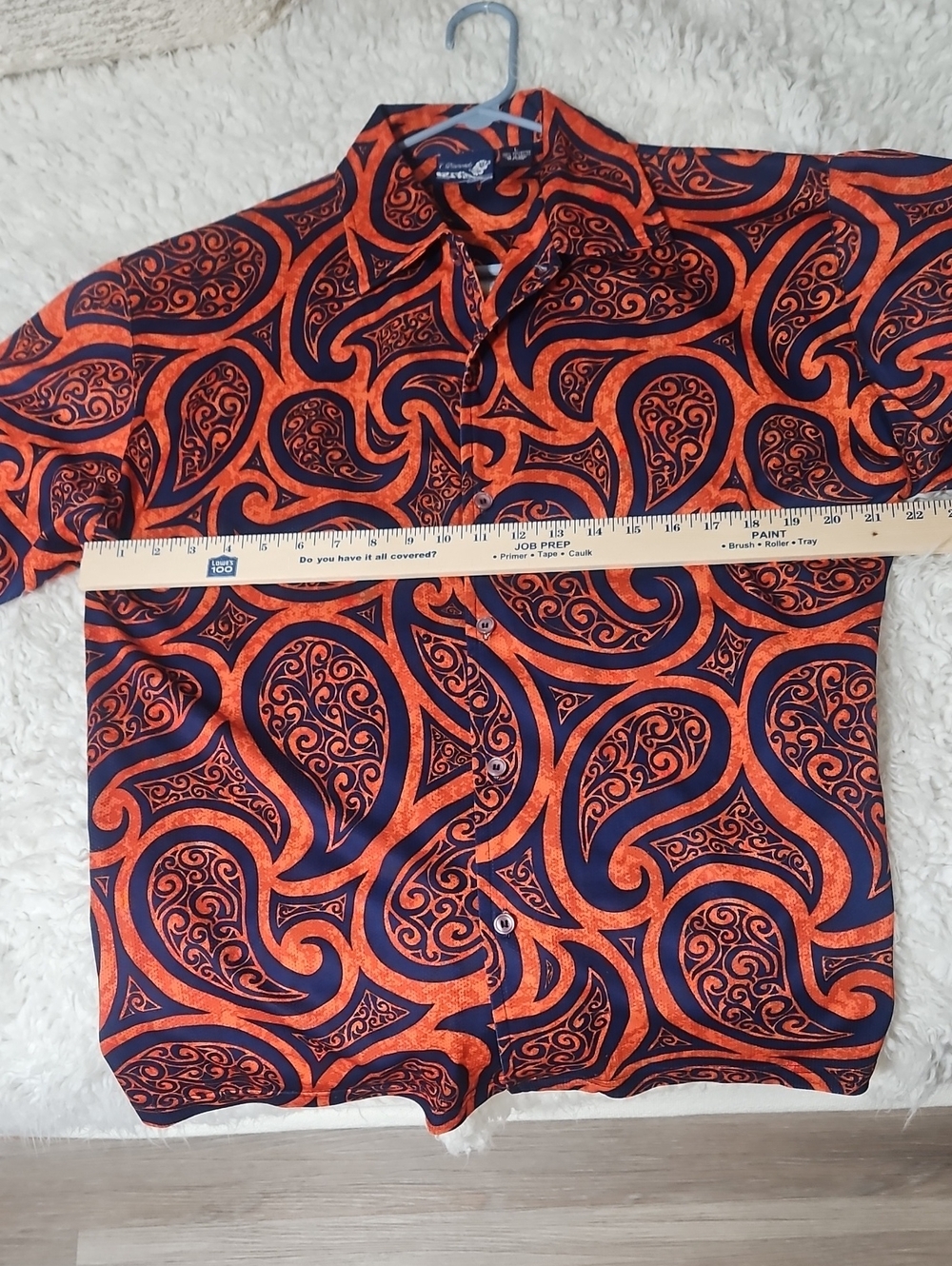 7 Diamonds Men's Orange and Navy Paisley Short Sleeve Button-Down Shirt - Picture 5 of 6